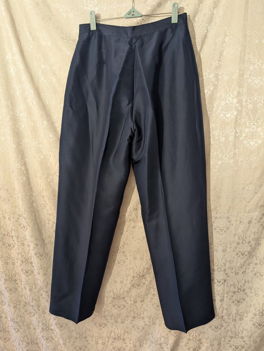 Vintage Kasper 100% Silk Pleated Dress Pants Navy Trousers Slacks 10